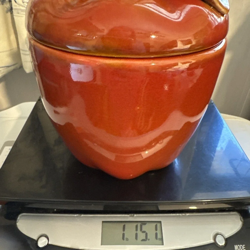 The Mercantile Apple Canister Small‎ Red Ceramic Kitchen Storage Jar Decor
